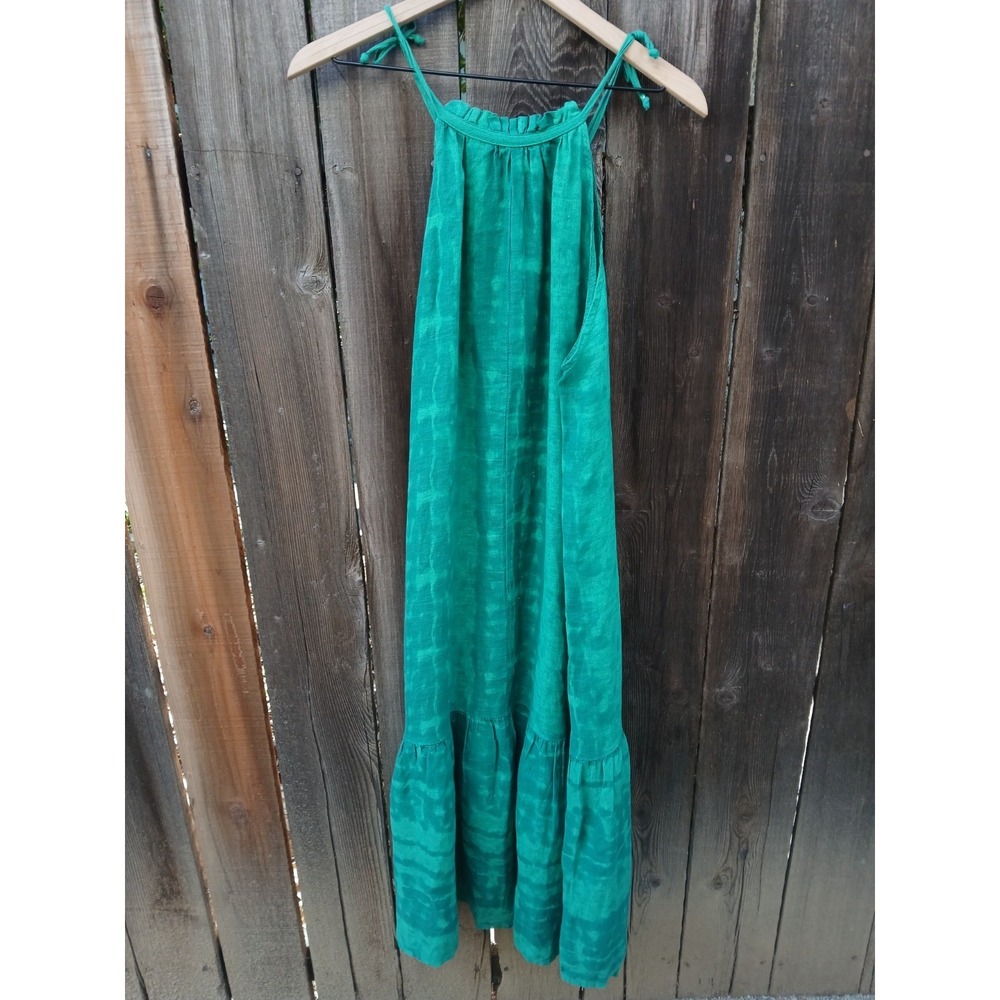 Allegra Masetti Emerald Green Maxi Boho Sleeveless Dress Italy 100% Linen L - Picture 3 of 8